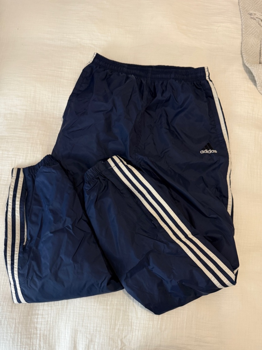 Vintage adidas Navy Blue Track Pants with White Stripes